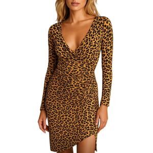 Norma Kamali  Animal Print Faux Wrap Dress Flattering Stretch Size M Designer